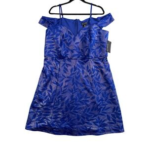 Y2K Metallic Fairycore Dress Blue Shimmer Cold Shoulder Prom Party 18W NWT